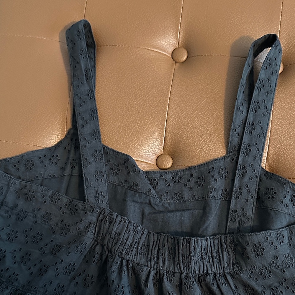 Women’s Black Eyelet Long Sleeve Dress - Sleeveless Tiered Maxi - Picture 3 of 11